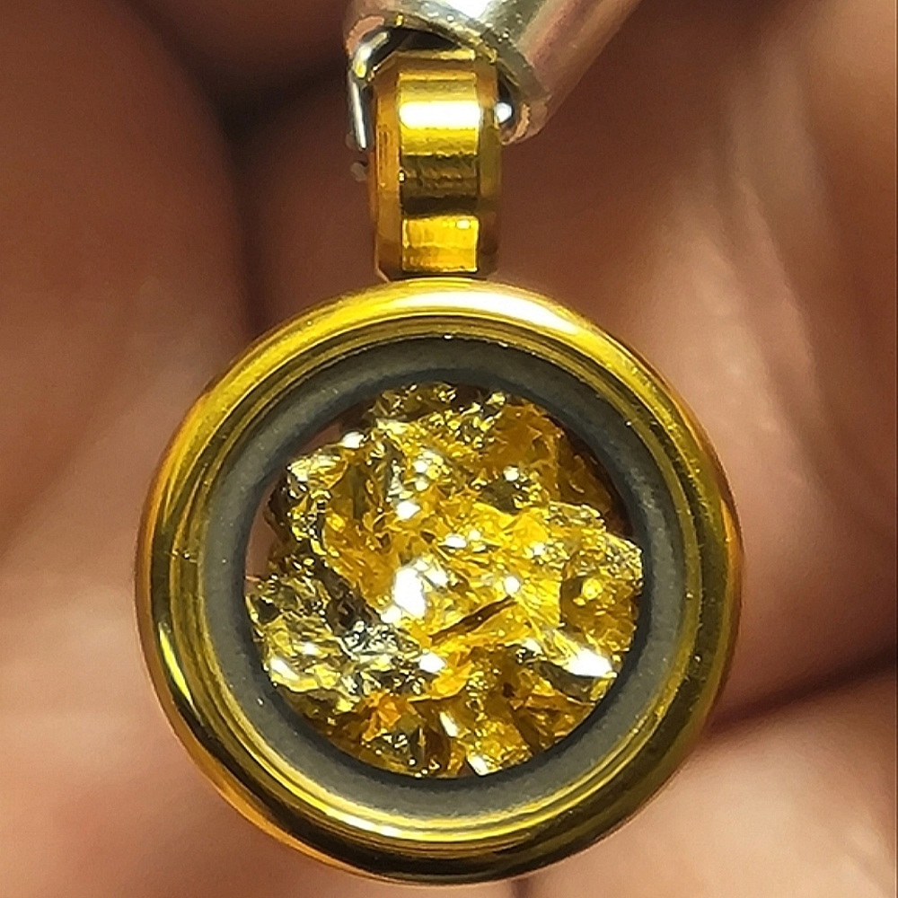 14k Gold Filled Pendent W/ 24k Gold Flakes - 15mm - Picture 7 of 7